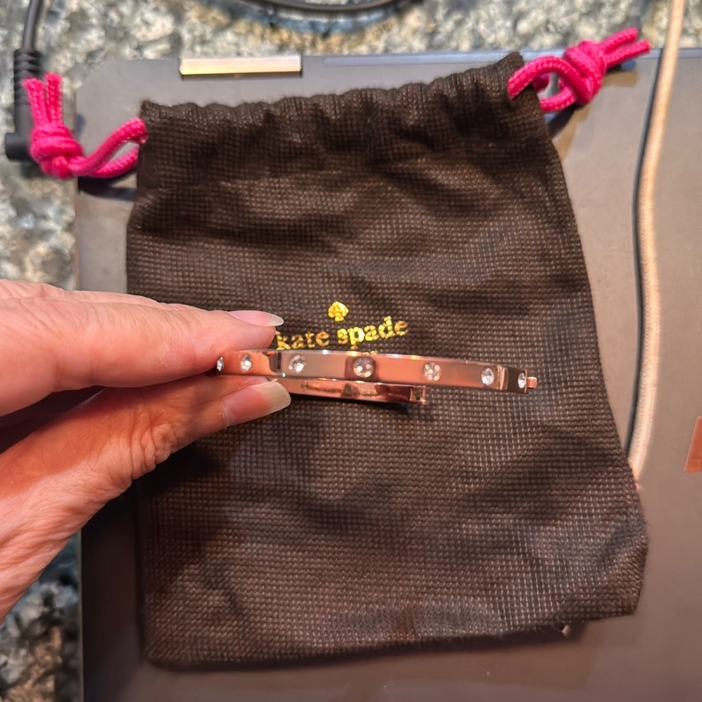 Kate Spade Set in Stone Hinged Rose Gold Bangle Bracelet Crystal NWOT